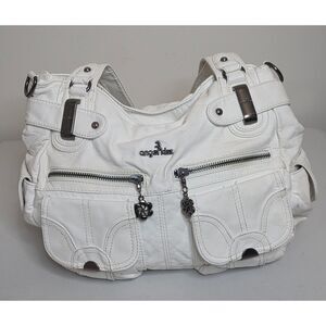 Angel Kiss White Faux Leather Multi-Pocket Hobo handbag
